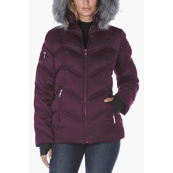 NWT Nautica Women's Midweight Puffer Jacket with Faux Fur Trim, Purple Tulip-S L - Picture 2 of 5